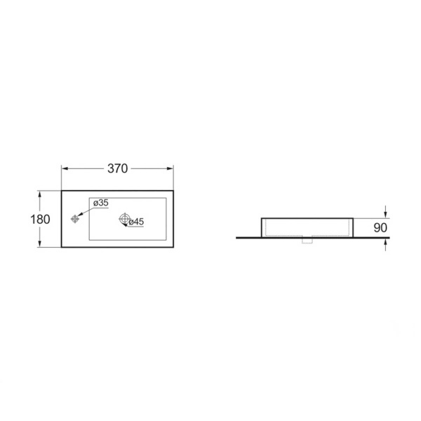 Раковина подвесная (37х18) Vincea VBS-133L белый, левая