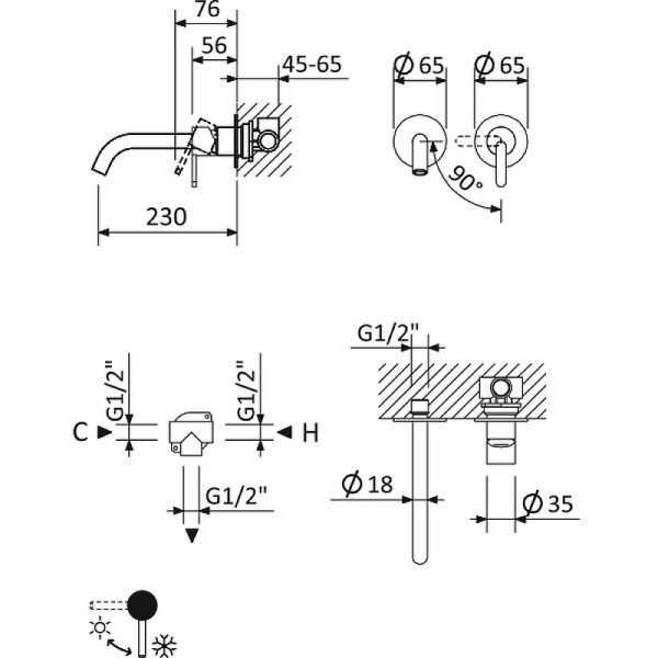 Смеситель для раковины Cezares Leaf LEAF-BLI2-L-SS Смеситель для раковины Cezares Leaf LEAF-BLI2-L-SS