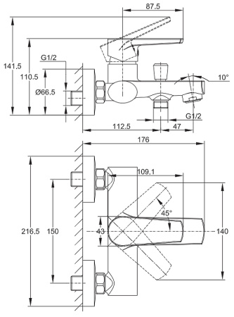 Смеситель для ванны Cersanit Moduo 64097