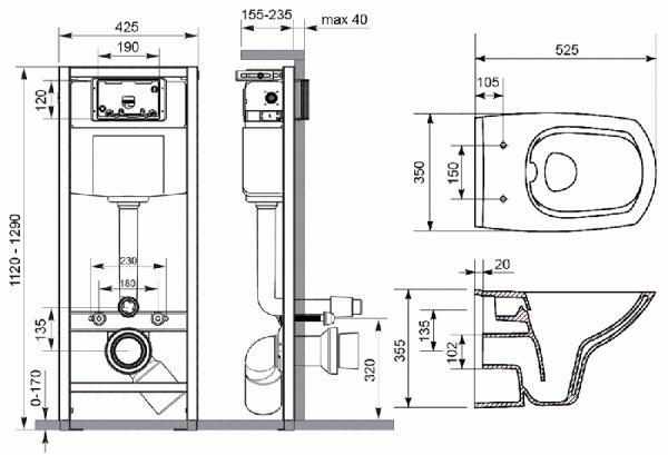 Комплект 4 в 1 Cersanit Link Pro с подвесным унитазом Carina Clean On Slim S-SET-CARC/LPRO/S-DL/Cm-w