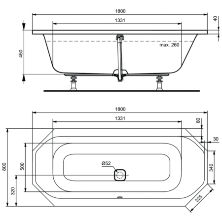 Ванна акриловая (180X80) Ideal Standard TONIC II K747101