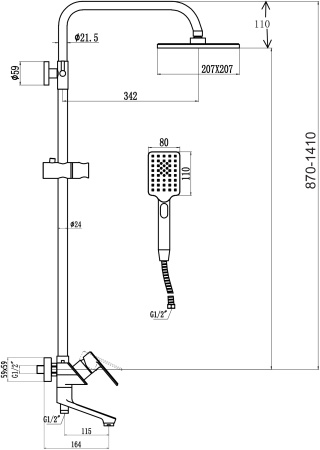 Душевая система с изливом Savol S-600708-1