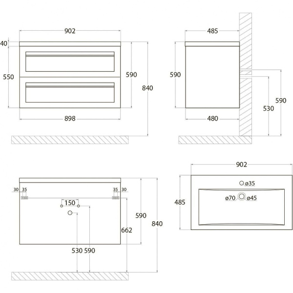 База под раковину Art&max AM-Platino-900-2C-SO-GCM Светло-Серый
