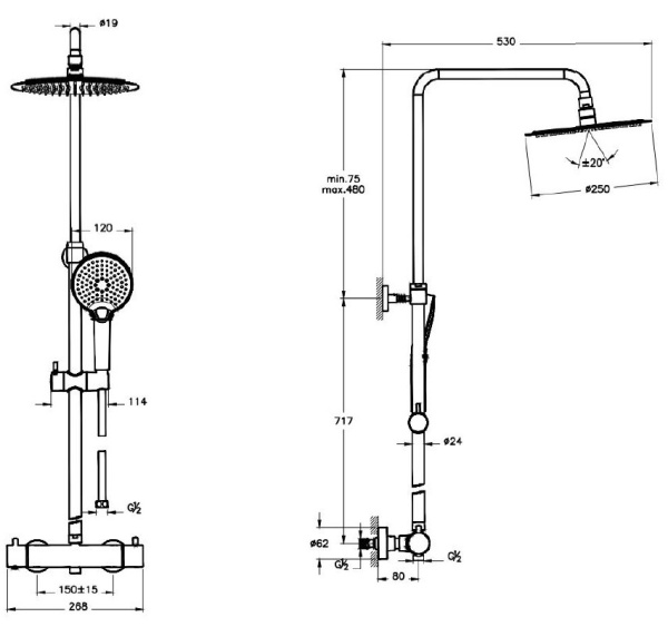 Душевая система Vitra Aquaheat Bliss A47201EXP, хром 