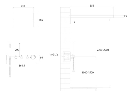 Душевой комплект ABBER Rund AF8752NG скрытого монтажа без излива, термостат, никель