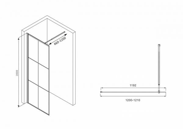 Душевая перегородка (120х200) ABBER Immer Offen AG62120B8 черный