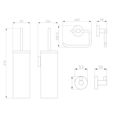 Набор аксессуаров из 3 предметов крючок, держатель для бумаги, ершик WONZON & WOGHAND, темный графит WW-8100-GM
