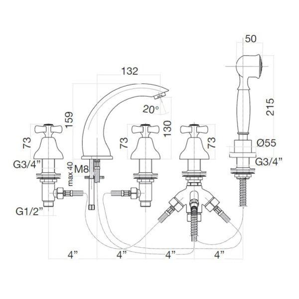 Смеситель на борт ванны Webert Armony AM730401010, золото Смеситель на борт ванны Webert Armony AM730401010, золото