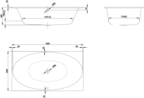 Стальная ванна (180х100) Bette Eve 6042-000 PLUS шумоизоляцией