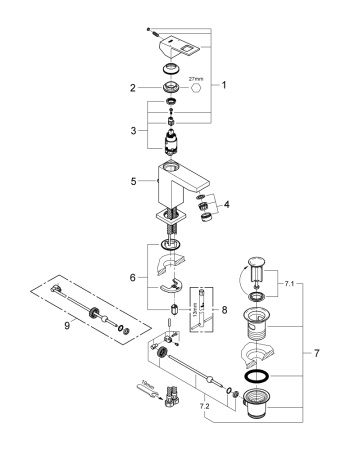 Смеситель однорычажный для раковины Grohe Eurocube 23127 000 (23127000) хром