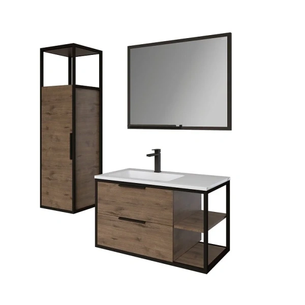 Тумба подвесная Grossman ЛОФТ-90 см 1090012 с 2-я ящ, веллингтон/металл черный