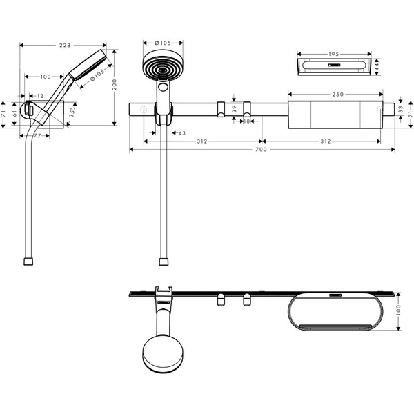 Душевой набор Hansgrohe Wallstoris 3jet Activation EcoSmart 24291700 белый матовый 