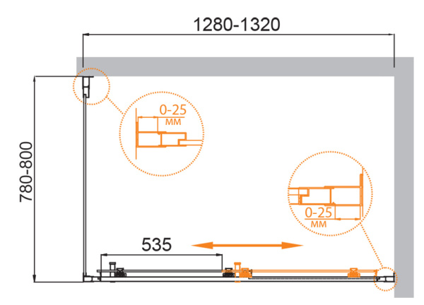 Душевой уголок (130х80) CEZARES MOLVENO MOLVENO-AH-11-130/80-C-Cr-IV