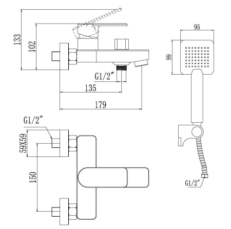 Смеситель для ванны Savol S-600703K