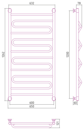 Полотенцесушитель Водяной Сунержа Элегия + (120х60) Хром 00-0205-1260