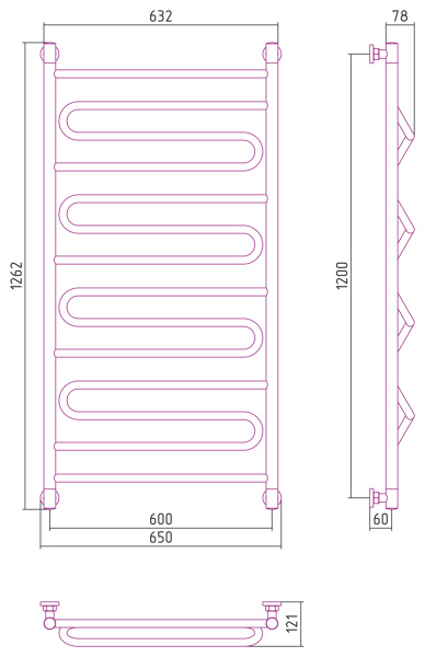 Полотенцесушитель Водяной Сунержа Элегия + (120х60) Хром 00-0205-1260 Полотенцесушитель Водяной Сунержа Элегия + (120х60) Хром 00-0205-1260