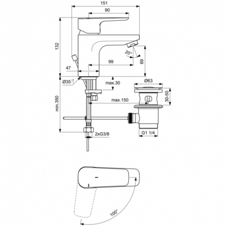 Смеситель для раковины Ideal Standard CERAPLAN III SLIM BC566AA, хром