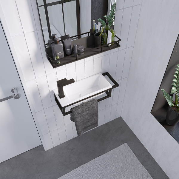 Консоль подвесная Grossman МЕТРИС-50 см 105002 черная, с полотенцедержателем