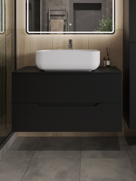 Тумба с раковиной подвесная 100 см, Orange Line Li-100TubMDF+B03-600W черный/белый