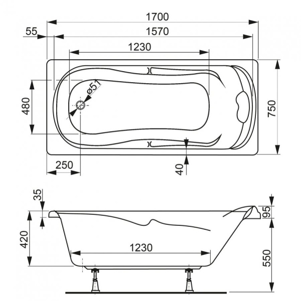 Акриловая ванна Vagnerplast Charitka (170x75) VPBA170CHA2X-04 Акриловая ванна Vagnerplast Charitka (170x75) VPBA170CHA2X-04