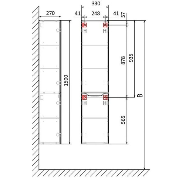Пенал подвесной 35 см Jorno Statik Sta.04.150/P/W белый глянец