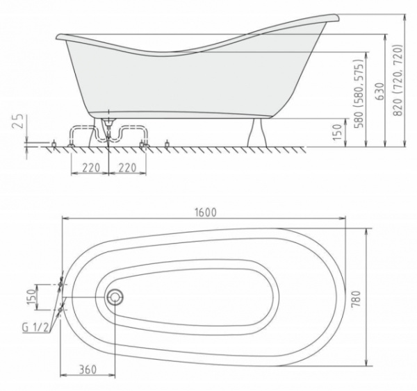 Акриловая ванна 160x78 Alpen Rectime 37112 Акриловая ванна 160x78 Alpen Rectime 37112