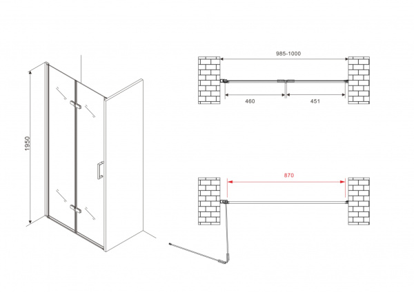 Душевая дверь (100х195) ABBER Zart AG08100P хром, складная