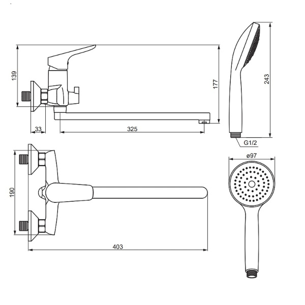 Смеситель для ванны Damixa Jupiter 779500001 Смеситель для ванны Damixa Jupiter 779500001