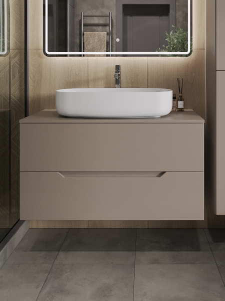 Тумба с раковиной подвесная 100 см, Orange Line Li-100TuLMDF+B07-675W латте/белый