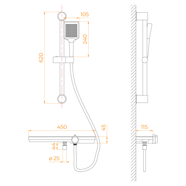 Смеситель для ванны с душевым гарнитуром RGW SP-41Gr 69140541-11 