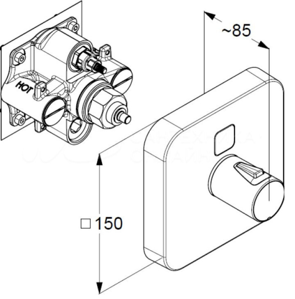 Встраиваемый смеситель для душа с термостатом Kludi Push 389010538