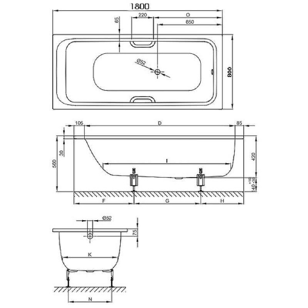 Стальная ванна (180х80) Bette Select 3413-000 PLUS с шумоизоляцией и антигрязевым покрытием
