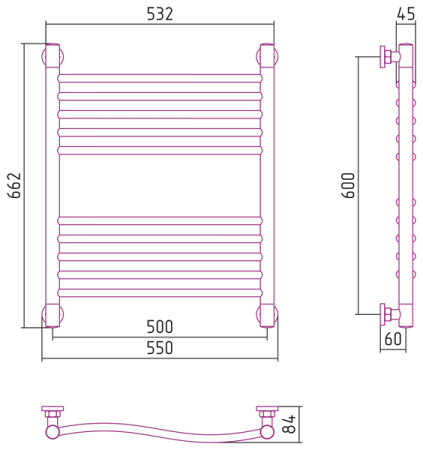 Полотенцесушитель Водяной Сунержа Флюид + (60х50) Матовый Белый 30-0222-6050