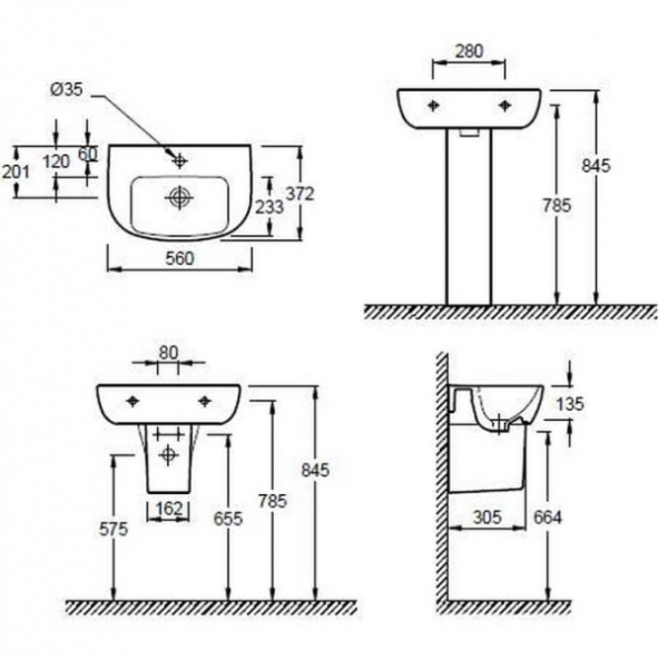 Раковина подвесная (56х37) Jacob Delafon Odeon Up E4755G-00