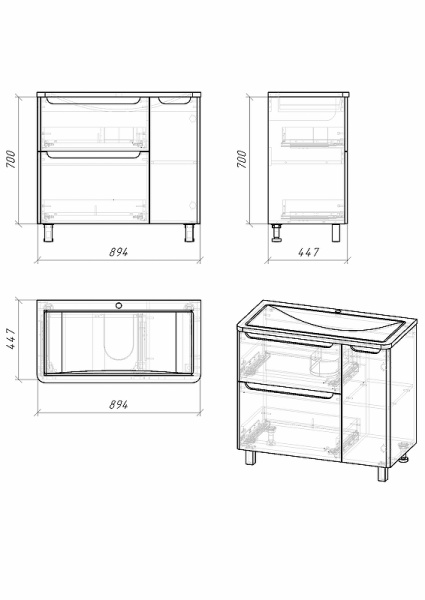 Тумба напольная Grossman АДЕЛЬ-90 см  109004 с 2-я ящ, белая