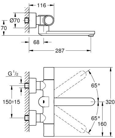 Термостатический смеситель для раковины Grohe Eurosmart Cosmopolitan E 36454 000 (36454000) хром