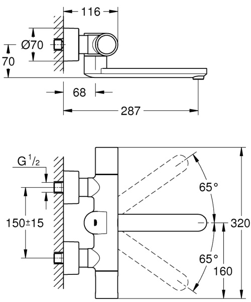 Термостатический смеситель для раковины Grohe Eurosmart Cosmopolitan E 36454 000 (36454000) хром