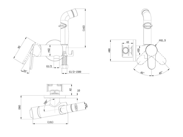 Смеситель для душа D&K Rhein.Marx с гигиеническим душем встраиваемый (DA1394581)