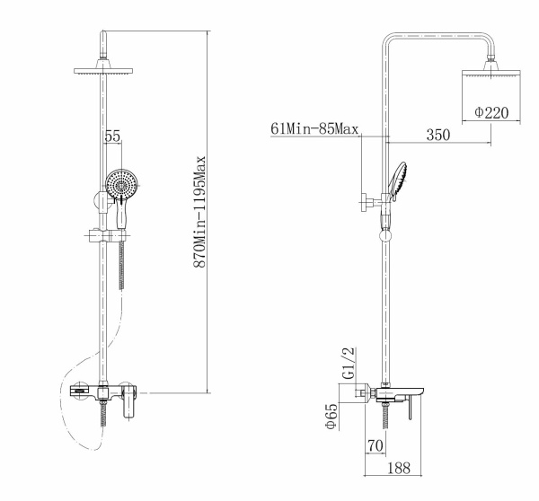 Душевая система с изливом Fashun A2451-8 Душевая система с изливом Fashun A2451-8