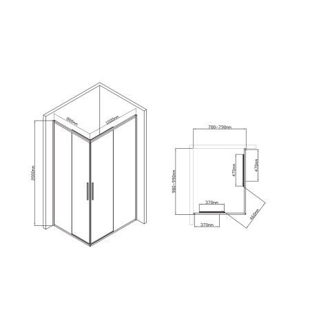 Душевой уголок Vincea  Slim-U VSS-2SU8010CLB (100х80)  м.черный, стекло прозрачное