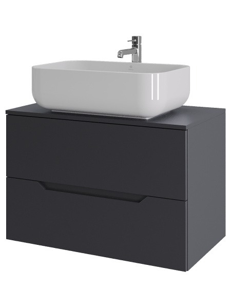 Тумба с раковиной подвесная 80 см, Orange Line Li-80TugMDF+B03-600W графит/белый