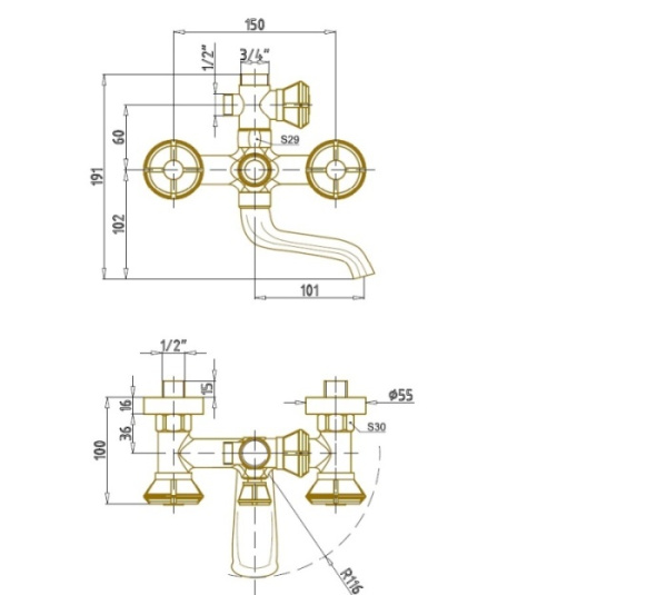 Душевая система с изливом Bronze de Luxe ROYAL 10121R