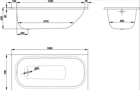 Ванна стальная (150x70) Bette Form 2941-000 AD с шумоизоляцией