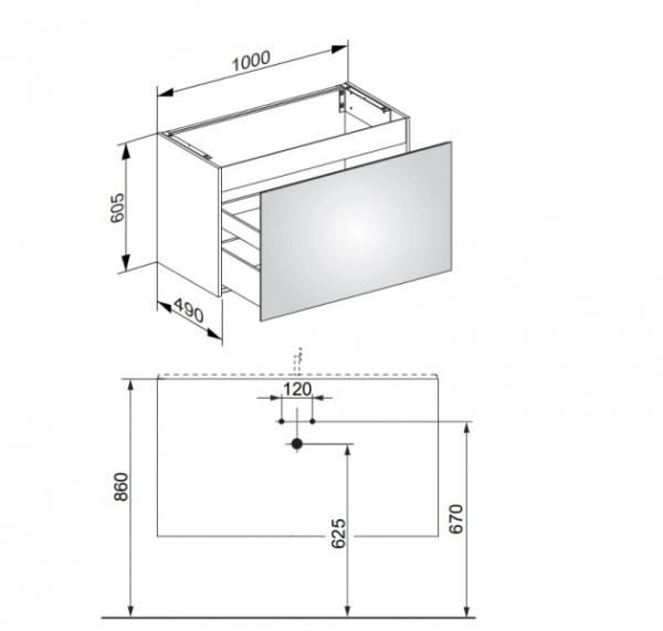 Тумба под умывальник Keuco (Plan),1000 х 605 х 490 мм, с выдвижным ящиком 32972 180000