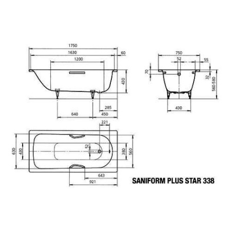 Стальная ванна (175х75) Kaldewei Saniform Plus Star 338 Standard 133800010001