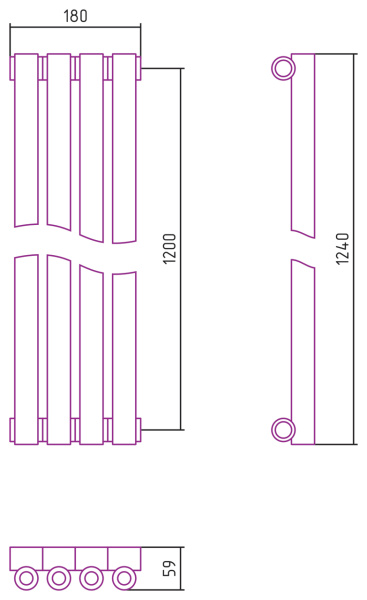 Полотенцесушитель Водяной Сунержа Эстет-0 (120х18) 4 секции Состаренная бронза 05-0331-1204