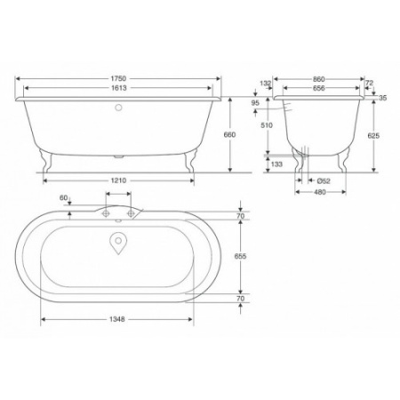 Чугунная ванна отдельностоящая (175x80) Jacob Delafon Cleo E2919-00