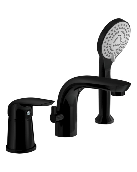 Смеситель на борт ванны однорычажный с душевым набором Orange M60-333b черный