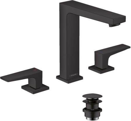Смеситель для раковины на 3 отверстия с донным клапаном Push-Open Hansgrohe Metropol 32515670 черный матовый