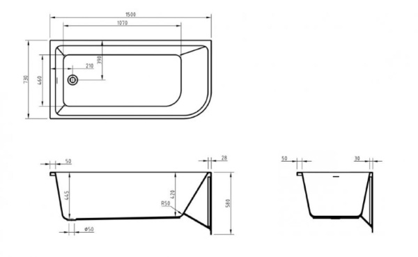 Акриловая ванна (150х73) BelBagno BB712-1500-730-L Акриловая ванна (150х73) BelBagno BB712-1500-730-L